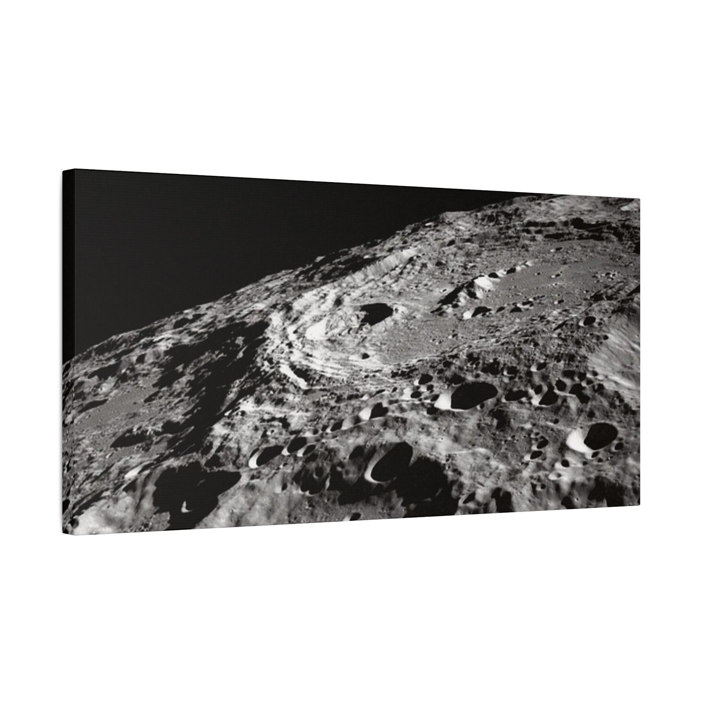 Lunar Surface Matte Canvas Print — Black & White Moon Crater Wall Art