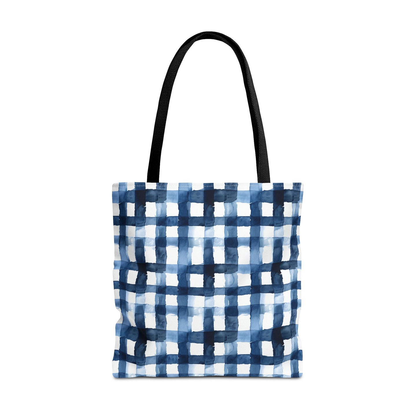 Blue Watercolor Plaid Tote Bag — Navy Check Pattern All-Over Print