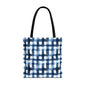 Blue Watercolor Plaid Tote Bag — Navy Check Pattern All-Over Print