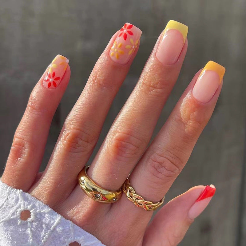 press on manicure, simple flower press on manicure, French three-color manicure patch, nails piece wholesale, nails product