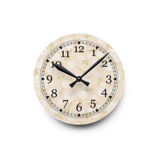 Floral Acrylic Wall Clock, Elegant Home Decor, Vintage Style Wall Clock, Gift for Her, Unique Timepiece