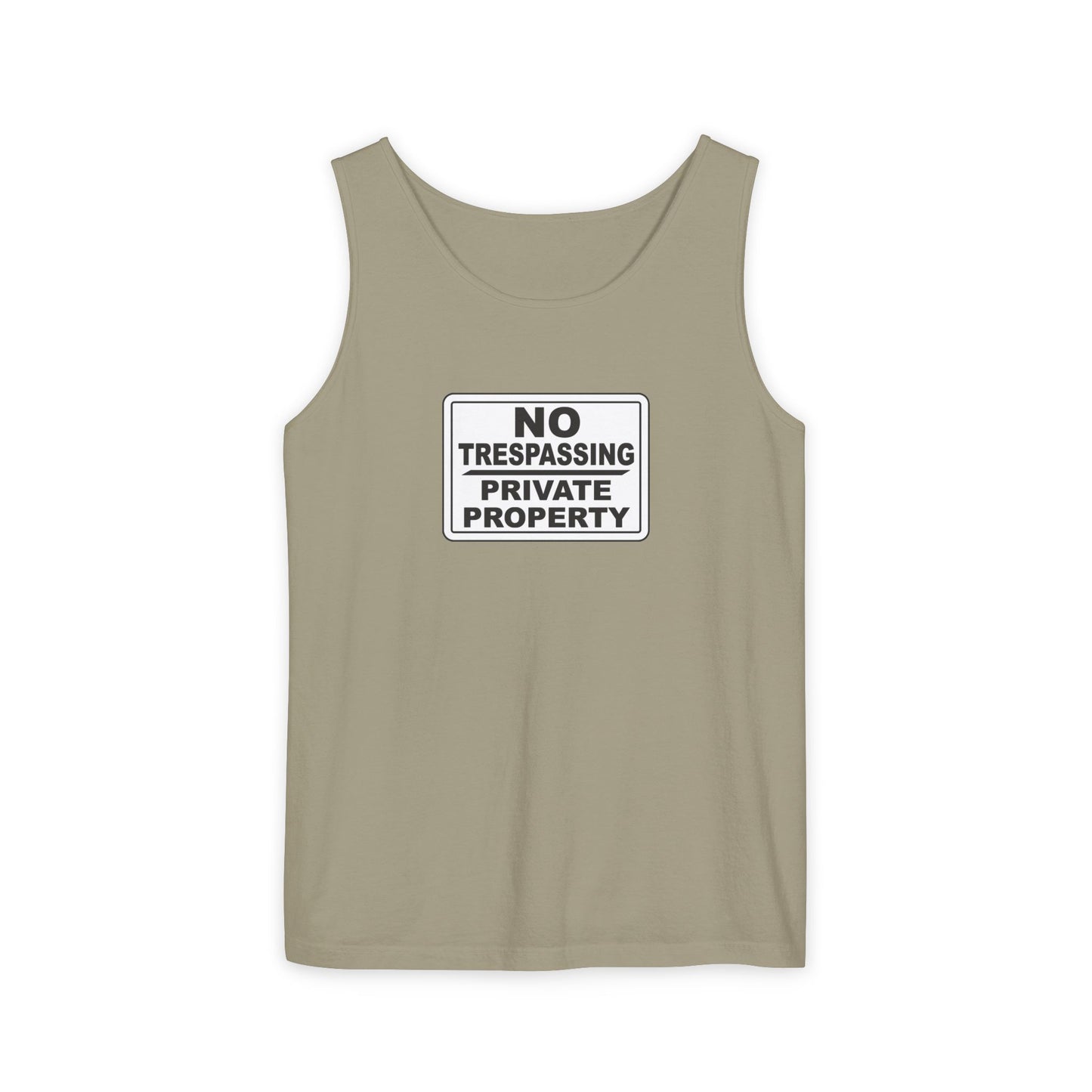 No Trespassing Garment-Dyed Tank Top | Unisex Summer Wear, Beach Vacation Shirt, Outdoor Adventure Top, Gift for Nature Lovers