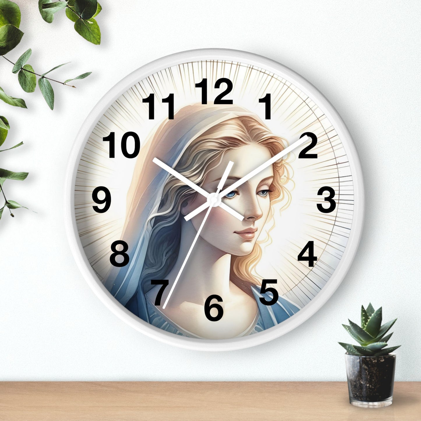 Serene Mary Wall Clock, Spiritual Decor, Gift for Mother's Day, Home Office Accent, Religious Artwork, Faith-Inspired Timepiece