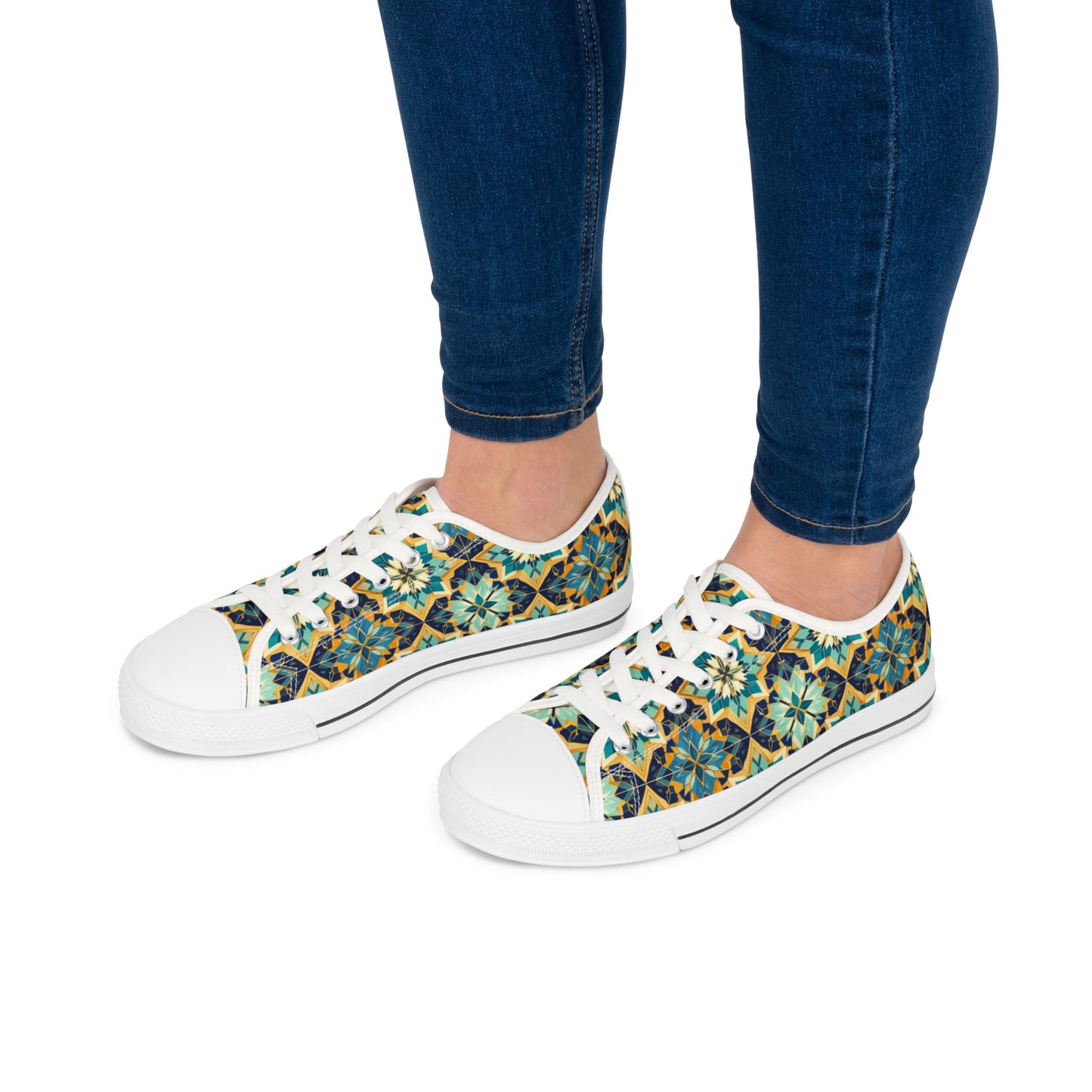 Low Top Sneakers — Boho Tile Floral Print Casual Canvas Shoes