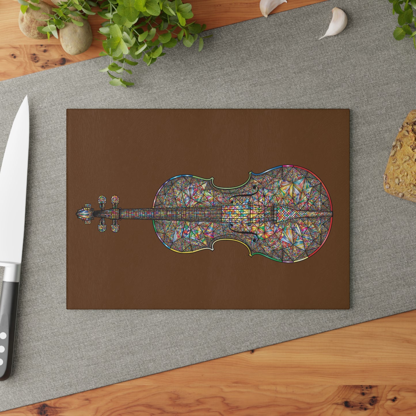 Stained Glass Violin Cutting Board, Artistic Kitchen Decor, Music Lover Gift, Culinary Art, Wedding Gift