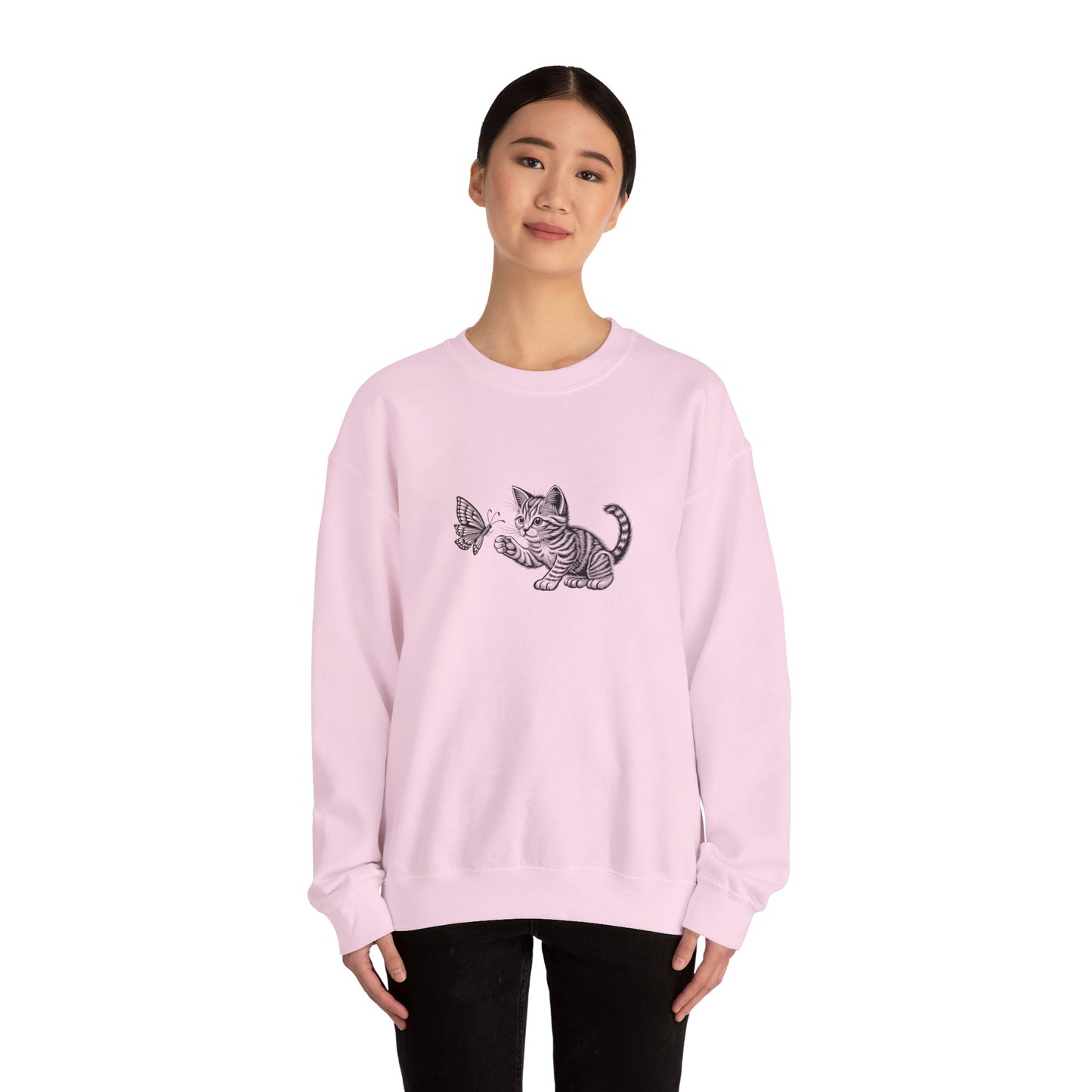 Kitten Butterfly Sweatshirt, Cozy Crewneck with Cat Art, Perfect Gift for Animal Lovers, Cute Sweatshirt for Relaxation & Everyday Wear