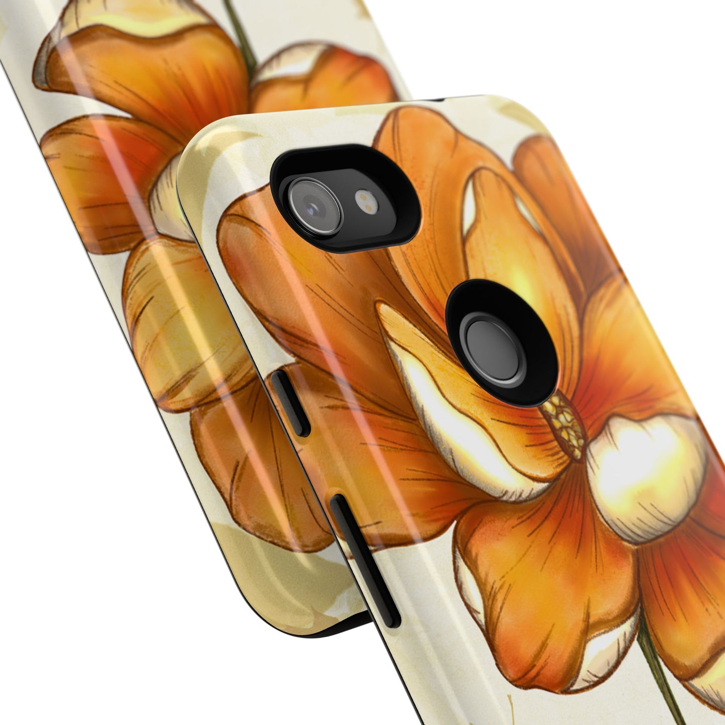 Floral Phone Case with Orange Flower Design, Tough Phone Cover, Floral Gift, Stylish Tech Accessory, Nature Lovers, Spring Vibes