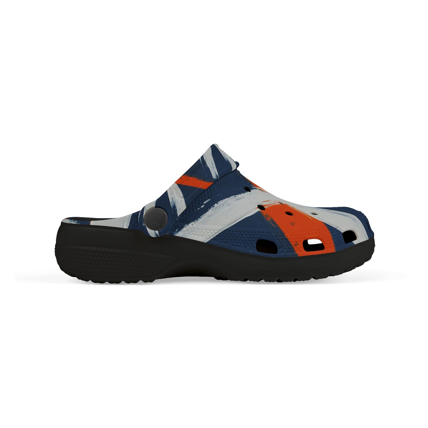 Kids Abstract Navy & Orange EVA Foam Clogs — Slip-On Summer Sandals