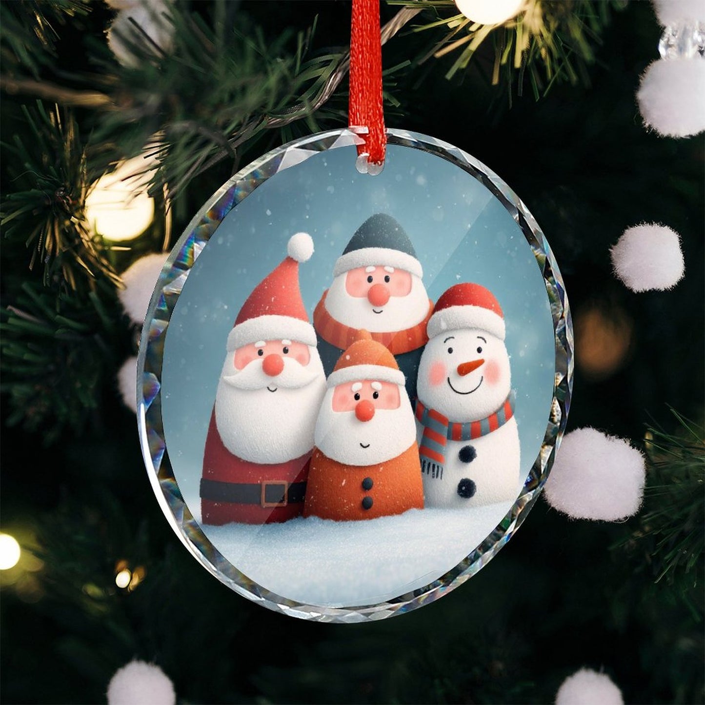 Glass Circular Ornament Pendant - Snowmen