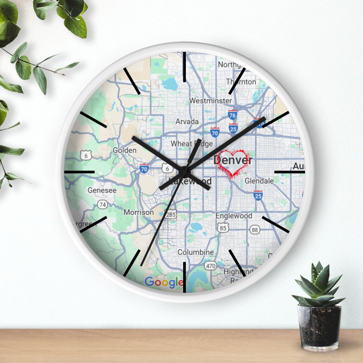 Custom Denver Map Wall Clock, Home Decor, Personalized Gift, Unique Wall Art, Modern Timepiece, Housewarming Present