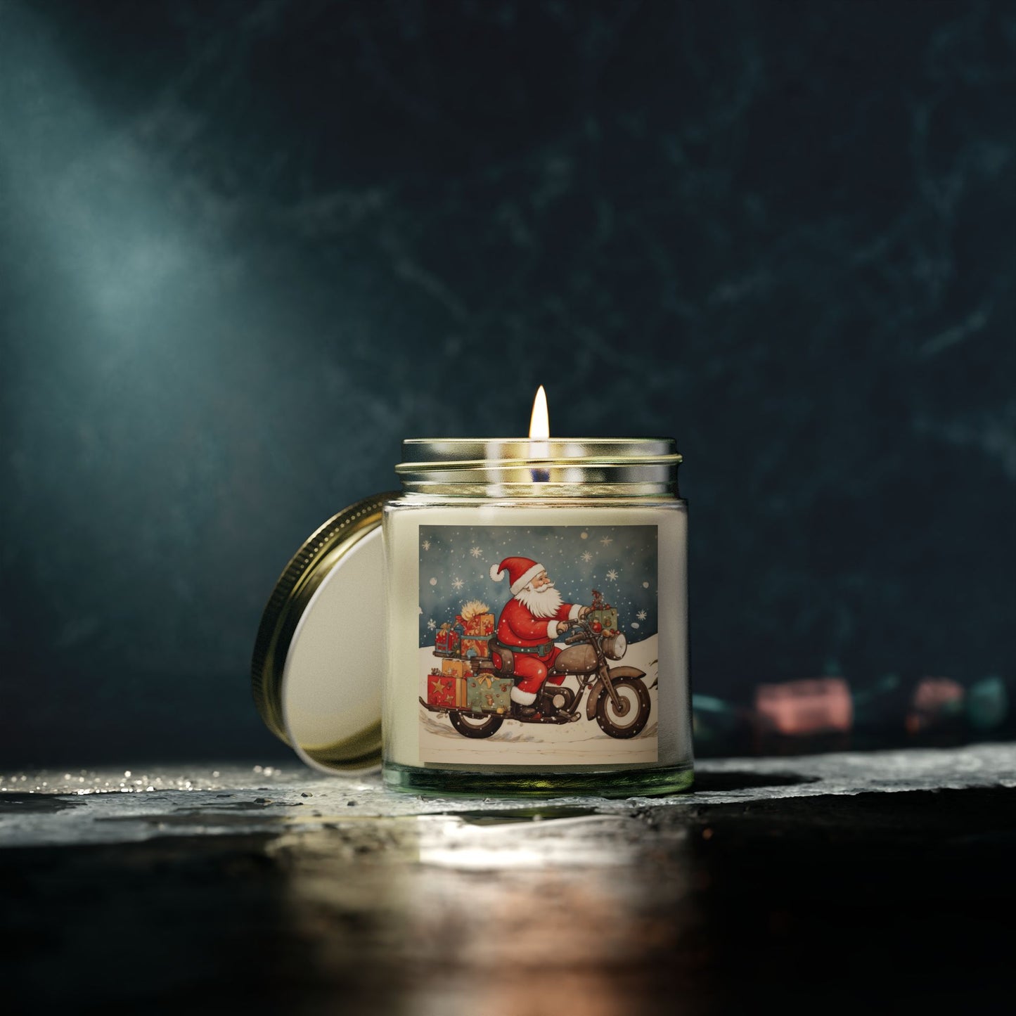 Festive Scented Candles | Santa on Motorcycle | Holiday Decor, Gift, Aromatherapy, Home Fragrance, Christmas Decoration