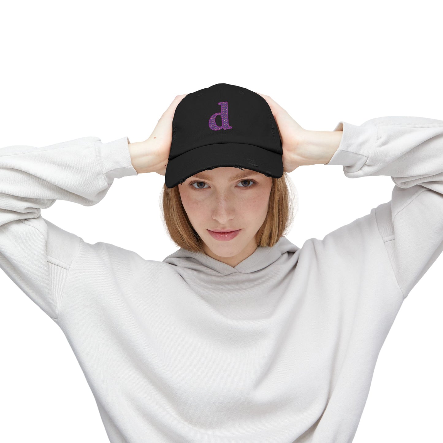 Distressed Cap with Purple Letter 'd' - Casual Street Style Hat for Everyday Wear, Gift for Dad, Unisex Fashion Accessory, Trendy [...]