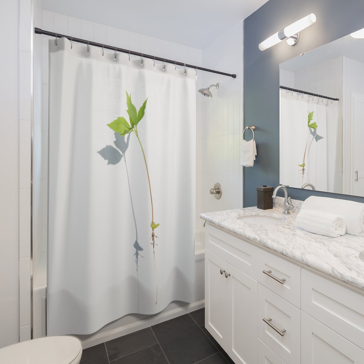 Minimalist Green Leaf Shower Curtain, Nature Vibes Bathroom Decor