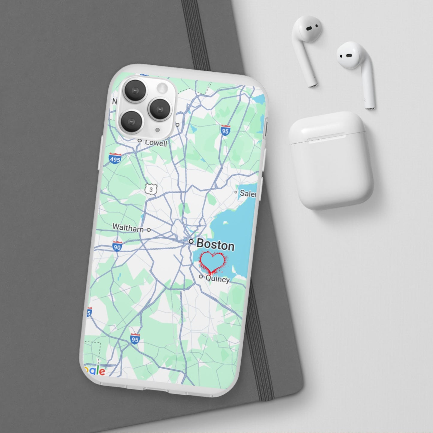 Boston Map Flexi Case for iPhone, Custom Location Phone Case, Unique Gift, Boston Heart Design, Travel Lover Accessory