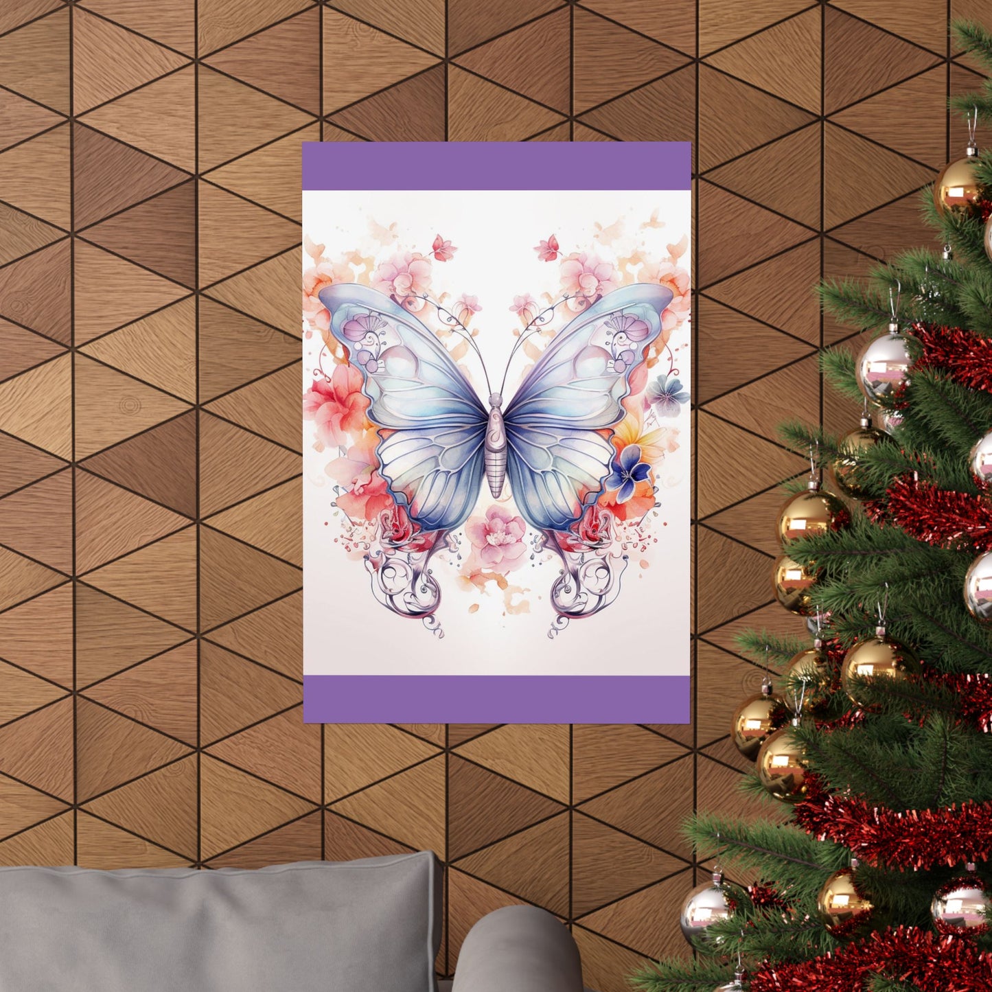 Butterfly Watercolor Wall Poster — Floral Pastel Matte Vertical Print