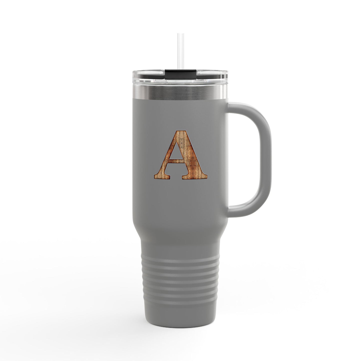 Wooden Monogram 40oz Insulated Travel Mug – Personalized Initial 'A'