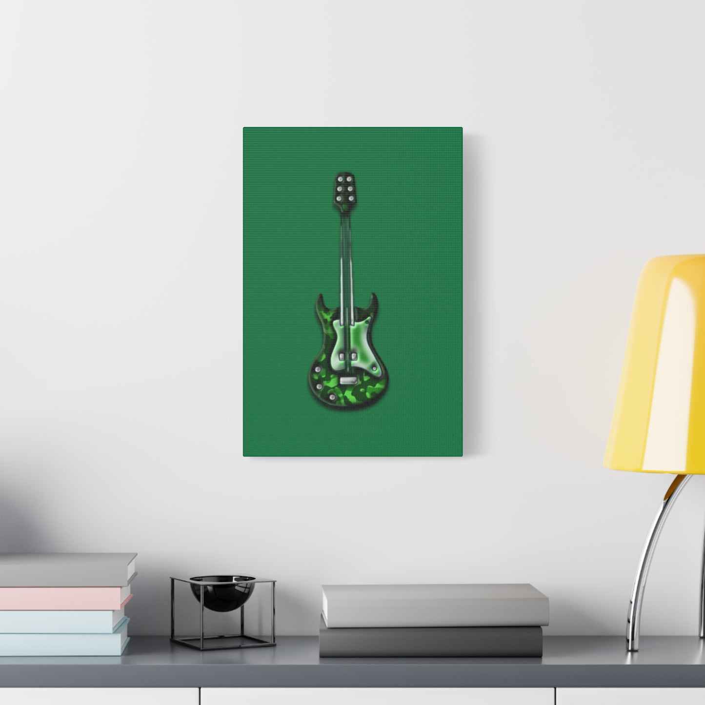 Green Electric Guitar Canvas Art, Music Wall Decor, Rock n Roll Gift, Guitar Lover's Art, Stretched Green Canvas, Home Theater Decor