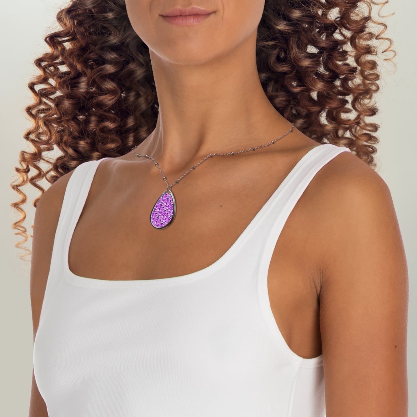 Purple Floral Oval Necklace, Boho Jewelry, Gift for Her, Statement Piece