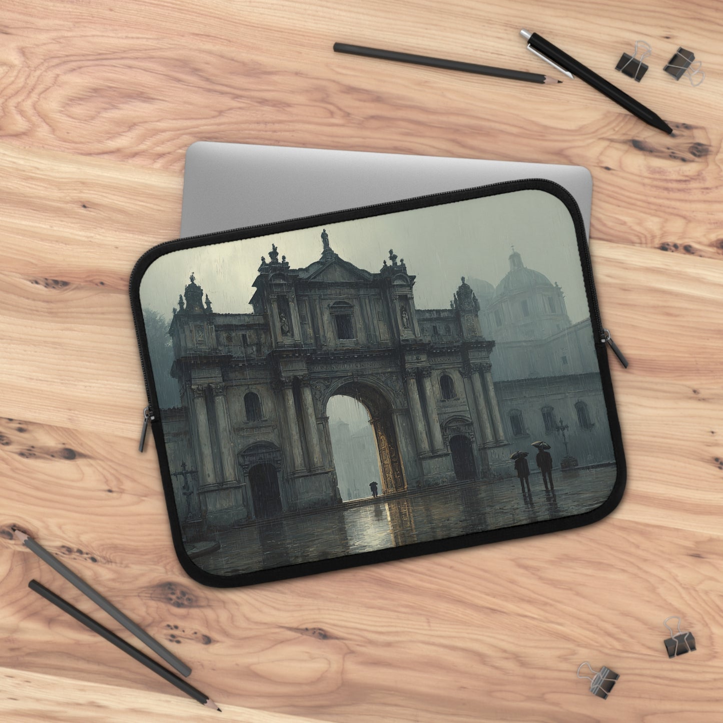 Elegant Vintage Laptop Sleeve with Architectural Design, Computer Case, Tech Accessory, Gift for Students, Stylish Electronics Protection