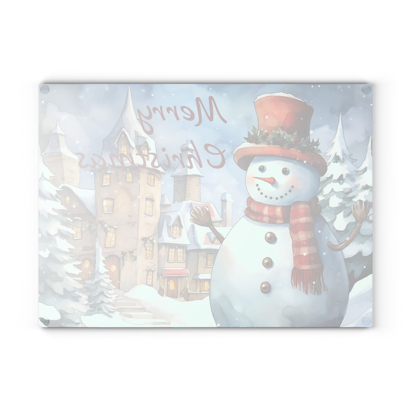Merry Christmas Snowman Glass Cutting Board – Festive Holiday Kitchen Decor