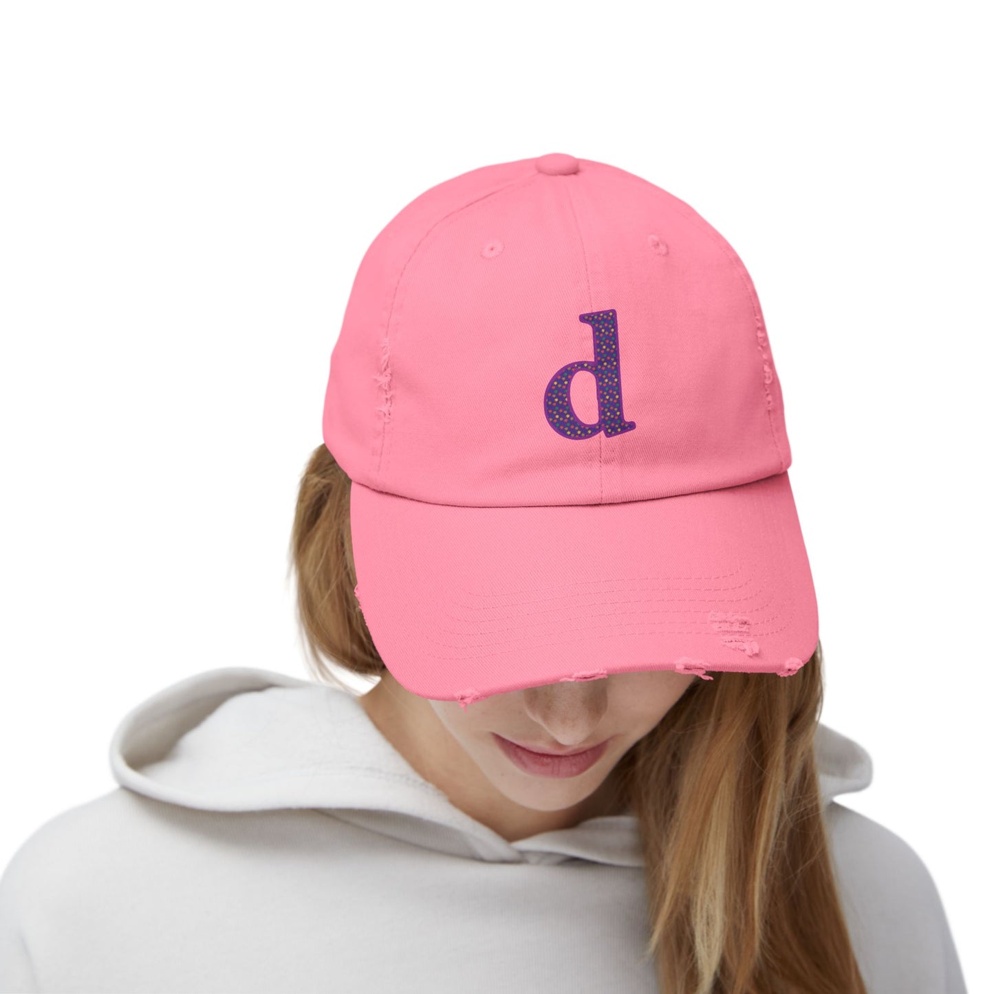 Distressed Cap with Purple Letter 'd' - Casual Street Style Hat for Everyday Wear, Gift for Dad, Unisex Fashion Accessory, Trendy [...]
