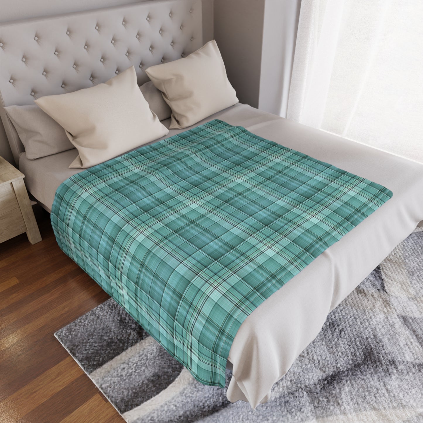 Teal Plaid Minky Blanket — Soft Cozy Plaid Throw for Home, Travel & Gifts