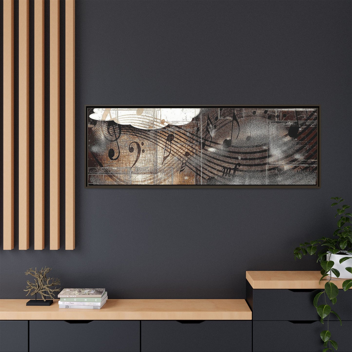 Framed Music Notes Canvas Print — Abstract Vintage Piano & Sheet Music Wall Art