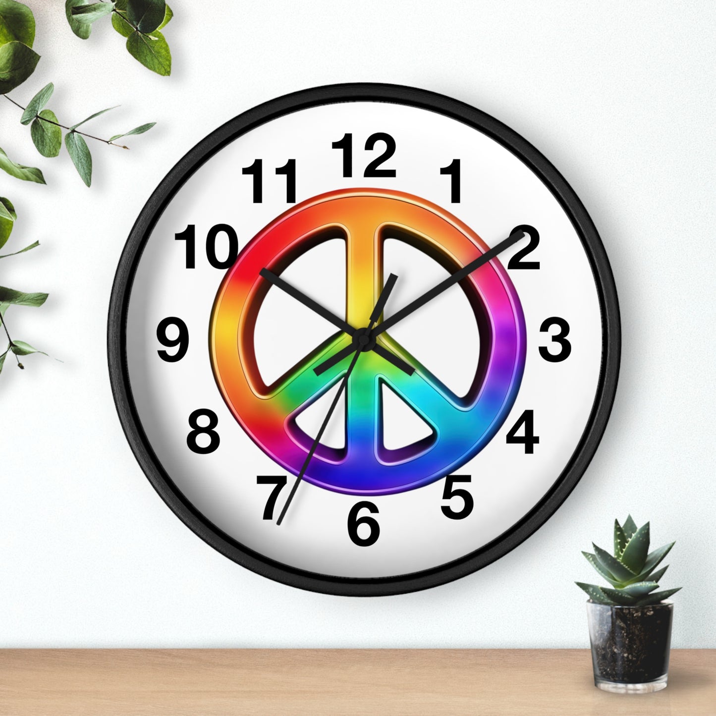 Rainbow Peace Sign Wall Clock | Retro Hippie Decor
