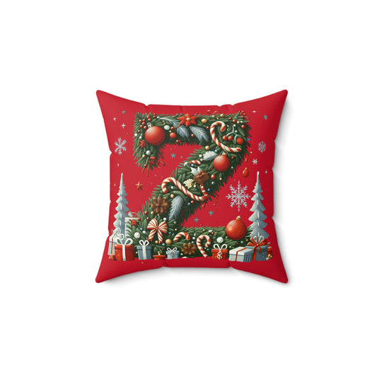Christmas Wreath 'Z' Holiday Throw Pillow – Festive Red Decorative Cushion