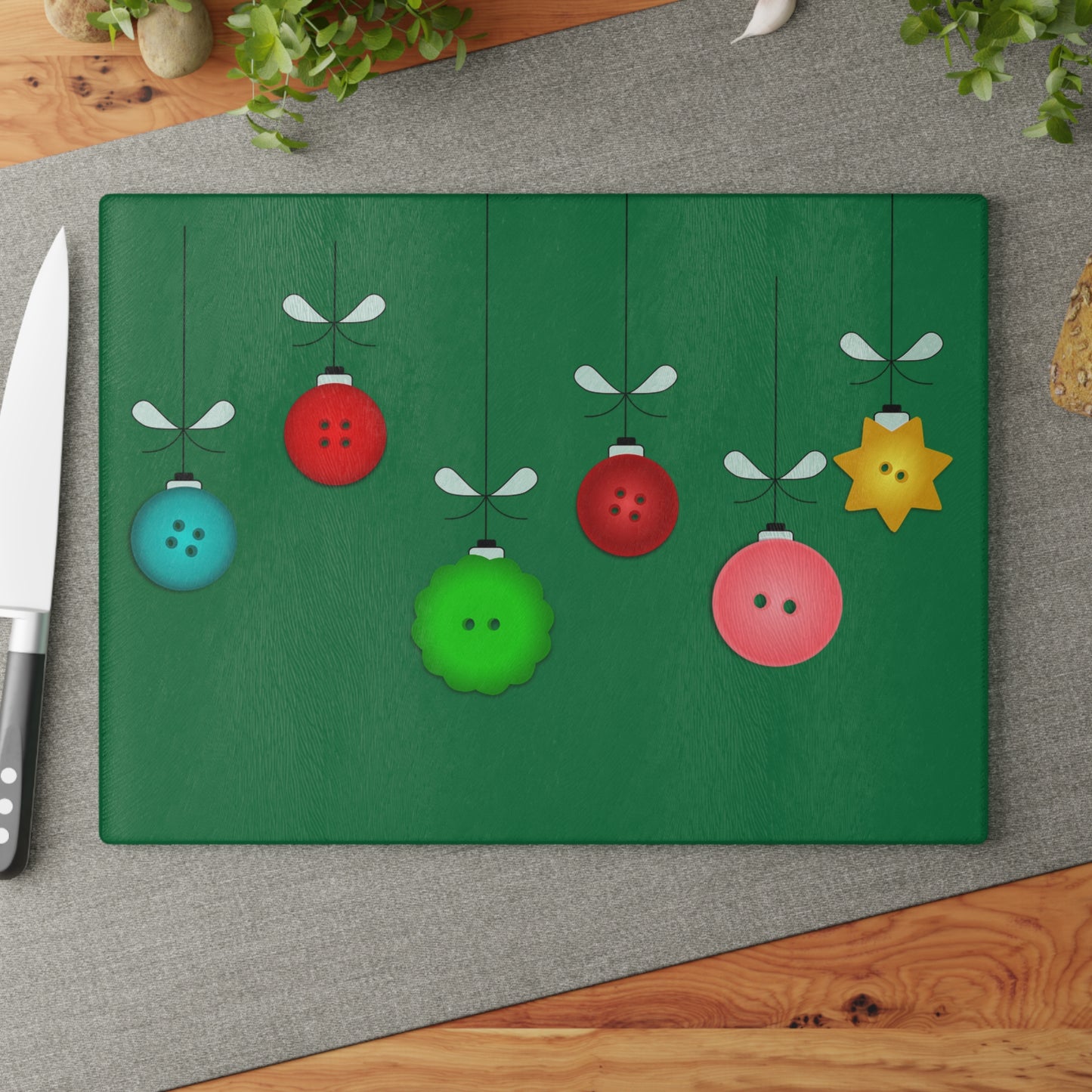 Festive Glass Cutting Board, Holiday Kitchen Decor, Christmas Gift, Unique Serving Tray, Durable Cooking Accessory, Holiday Entertaining