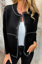 Black Contrast Trim Button up Sweater Cardigan