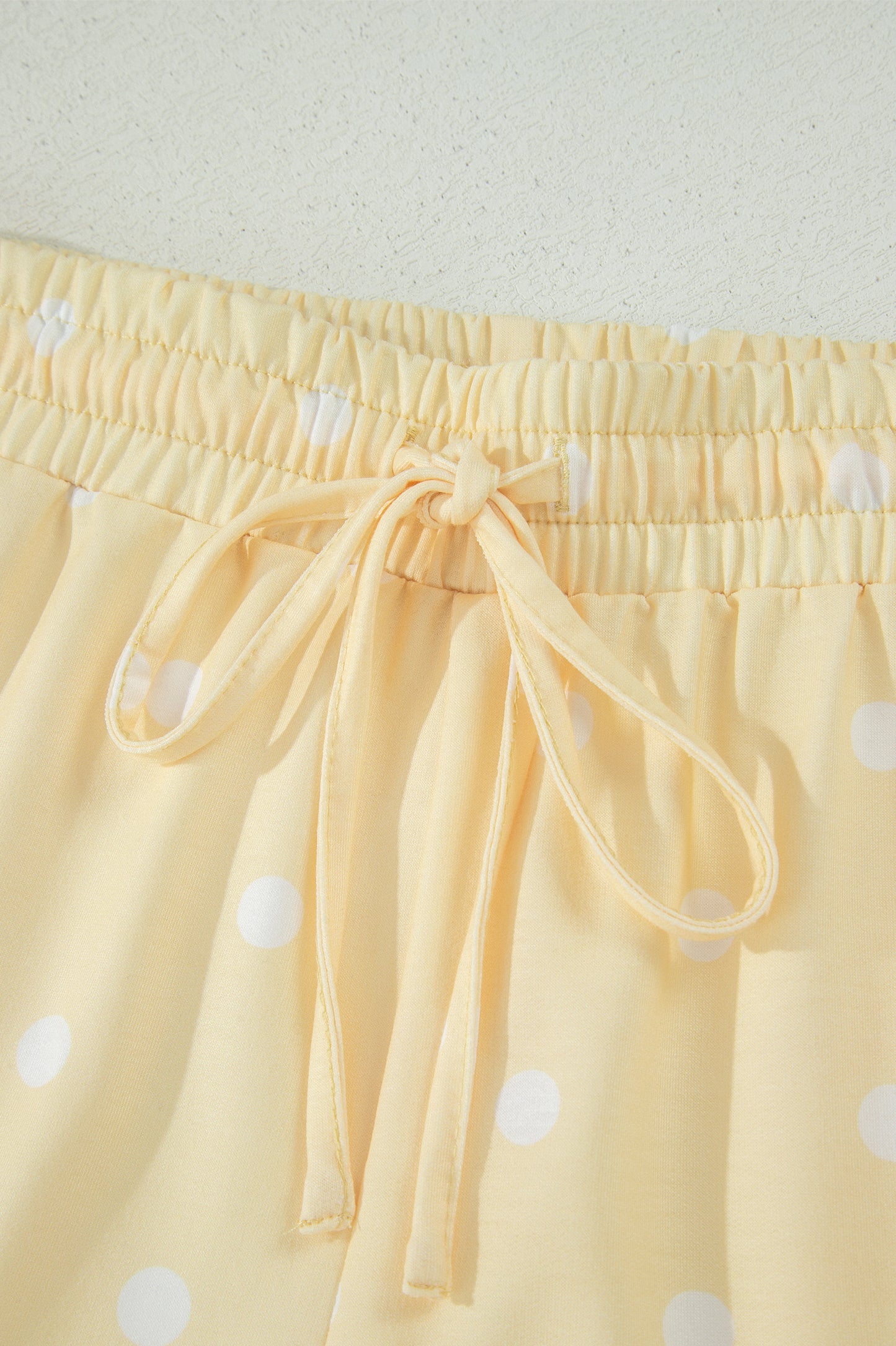 Yellow Exposed Seam Detail Polka Dot Loose Tee Drawstring Shorts Set