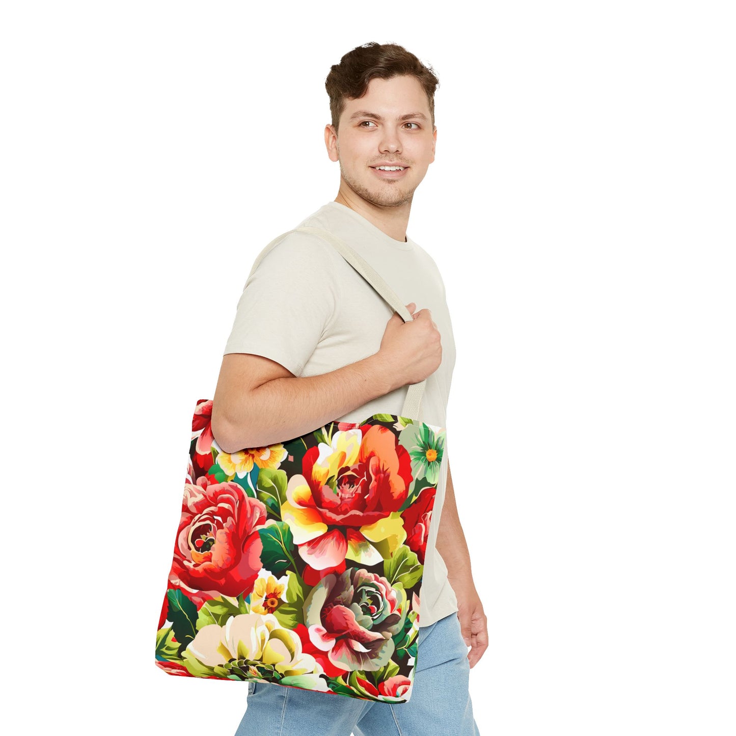 Floral Print Tote Bag - Colorful Reusable Shopping Bag Picnic Essential