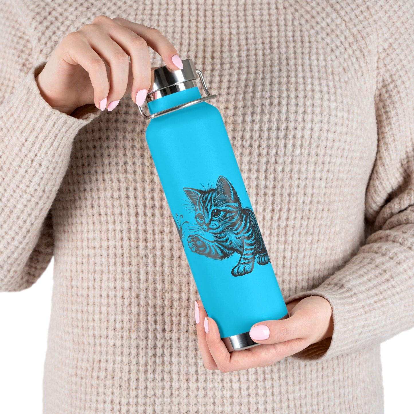 Cat and Butterfly Insulated Water Bottle, Cute Animal Flask, Travel Mug, Gift for Cat Lovers, Eco-Friendly Beverage Container