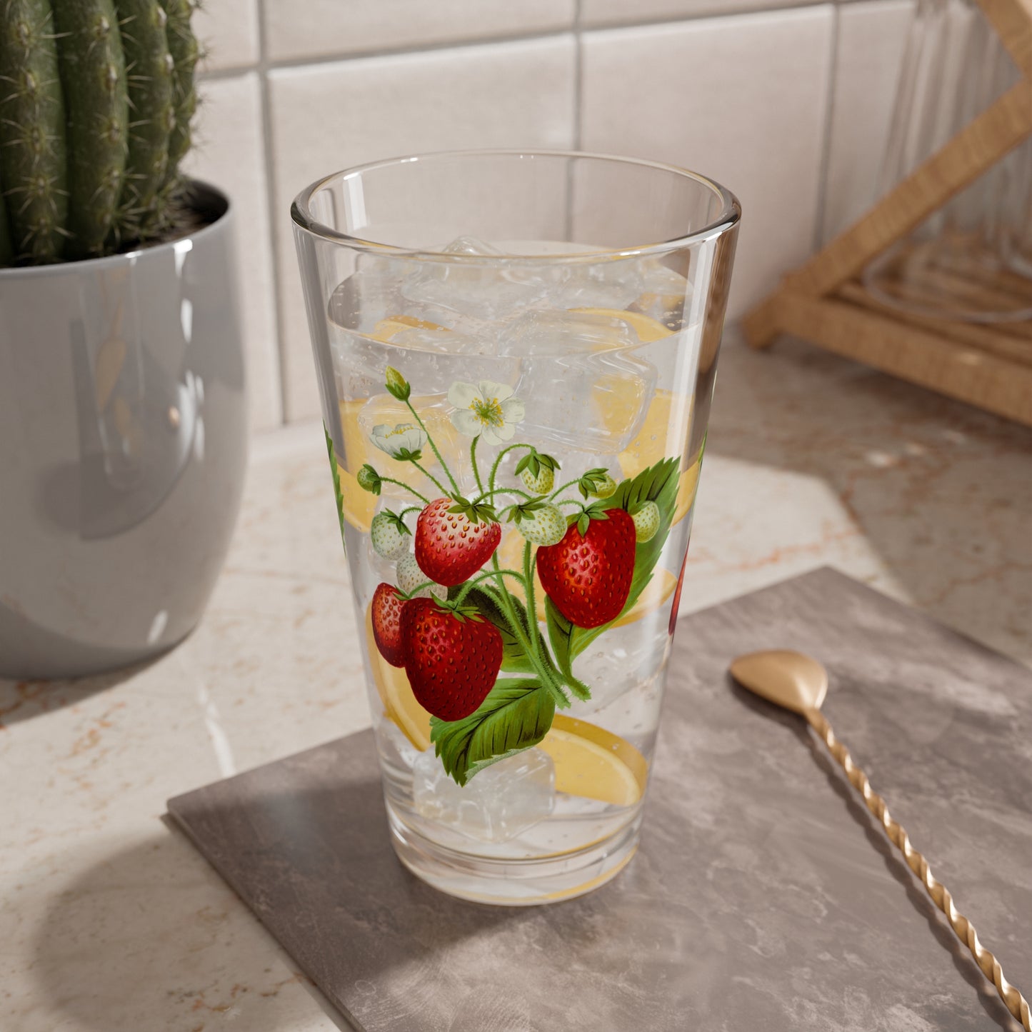 Strawberry Mixing Glass, 16oz | Farmhouse Kitchen Decor, Summer Entertaining, Fruit Lover Gift, Retro Drinkware, Gardening Gift