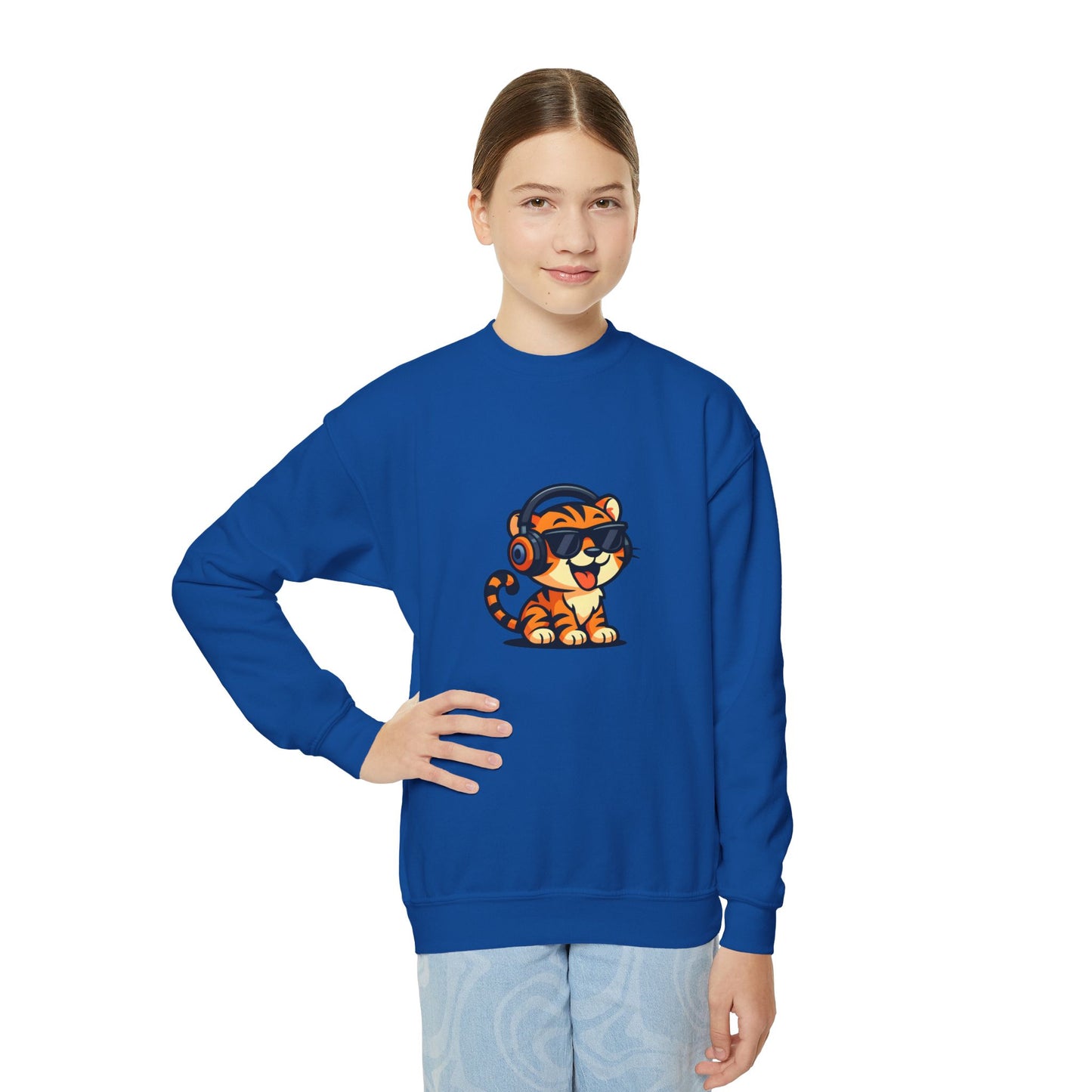 Cool Tiger Youth Crewneck Sweatshirt, Cute Animal Apparel, Teen Style, Gift for Kids, Casual Wear