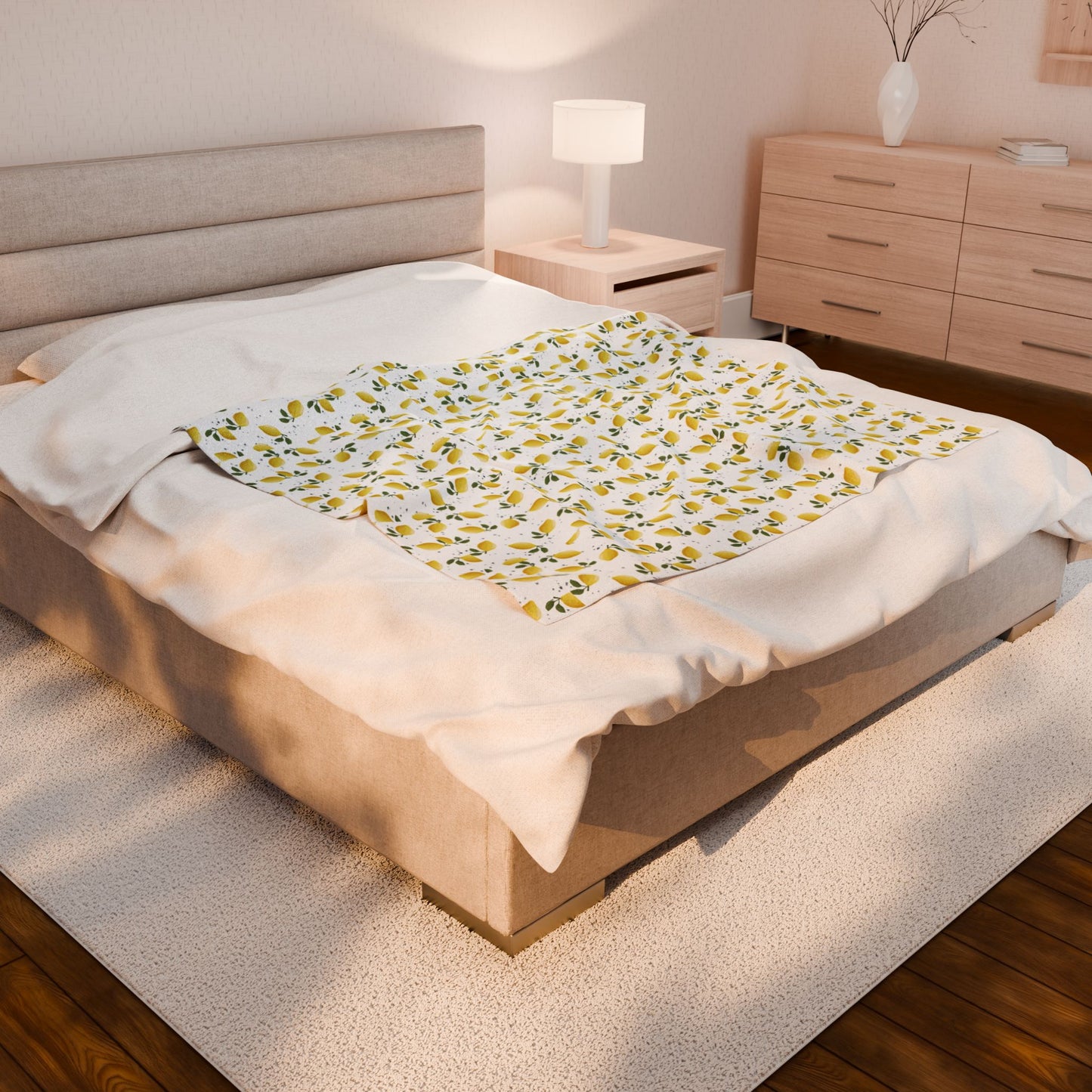 Lemon Floral Velveteen Plush Blanket - Cozy Throw for Home Decor, Gift for Her, Nursery Blanket, Mother's Day, Summer Vibes