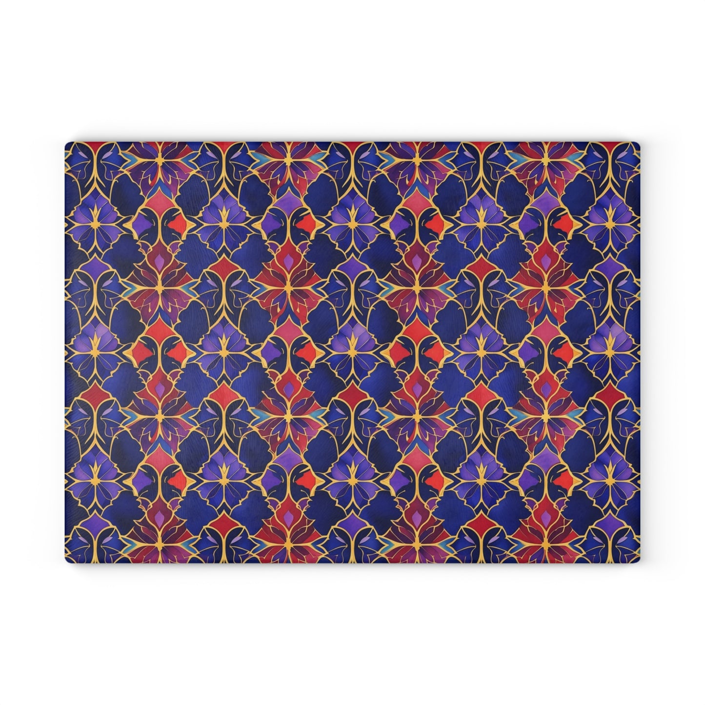 Glass Cutting Board — Vibrant Floral Tile Pattern Decorative Kitchen Board