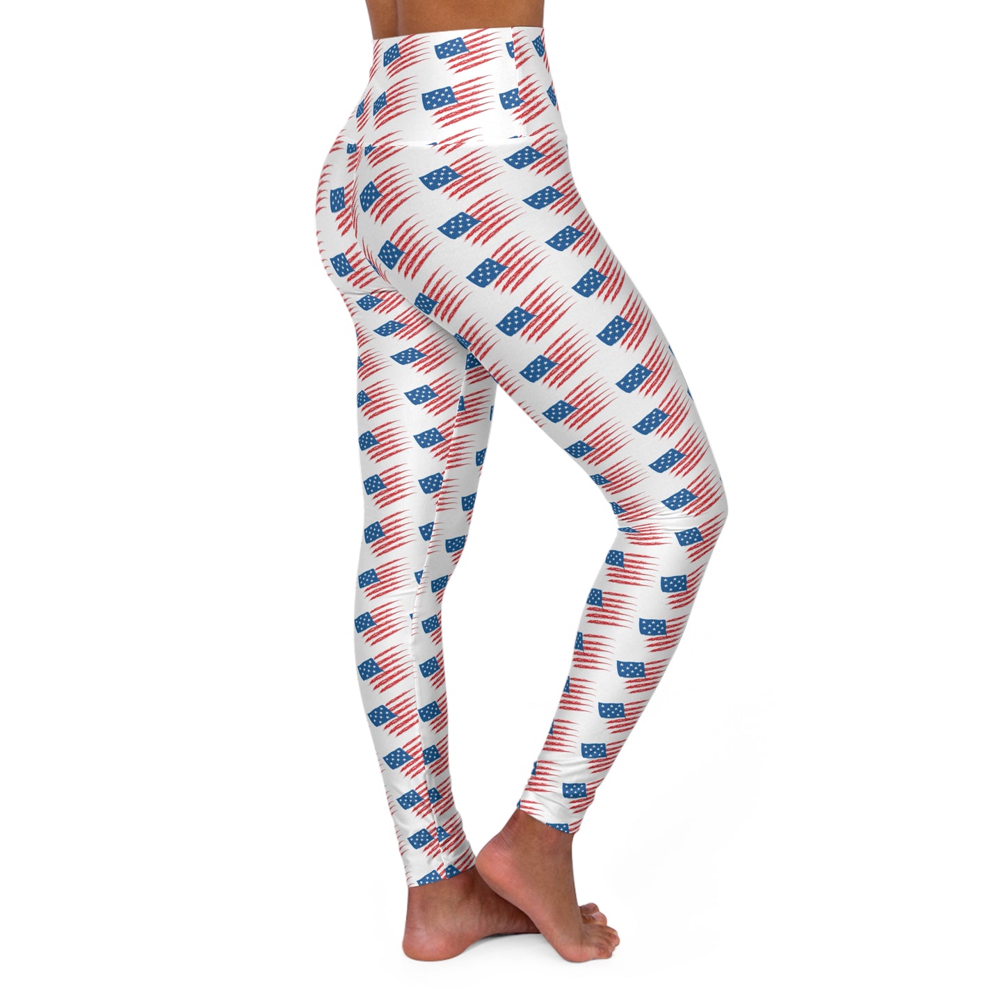 Patriotic High Waisted Yoga Leggings, USA Flag Print, Comfortable Fitness Wear, Workout Leggings, Stylish Activewear