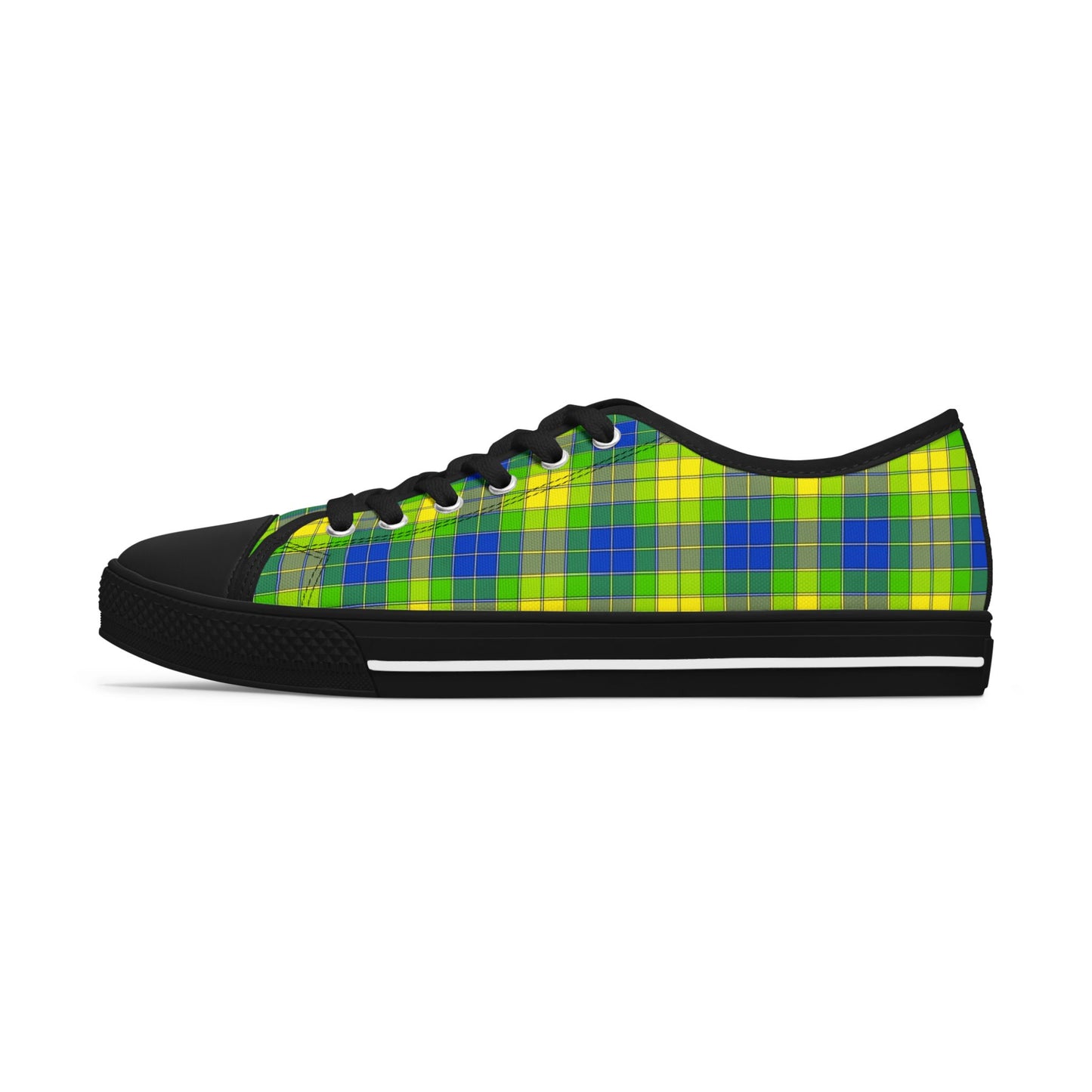Plaid Green Blue Low Top Sneakers — Casual Canvas Shoes