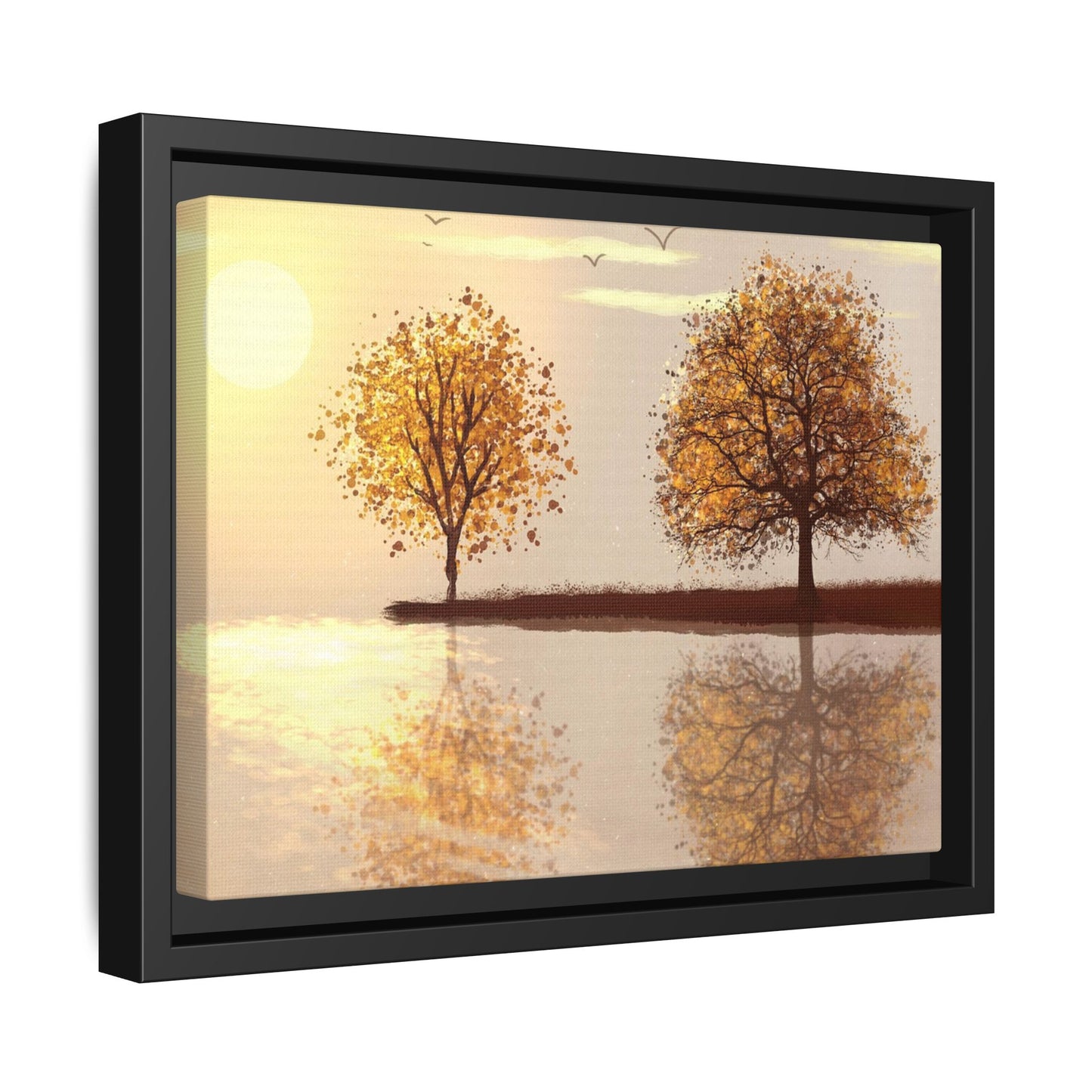 Framed Matte Canvas Wall Art — Golden Autumn Trees Reflection