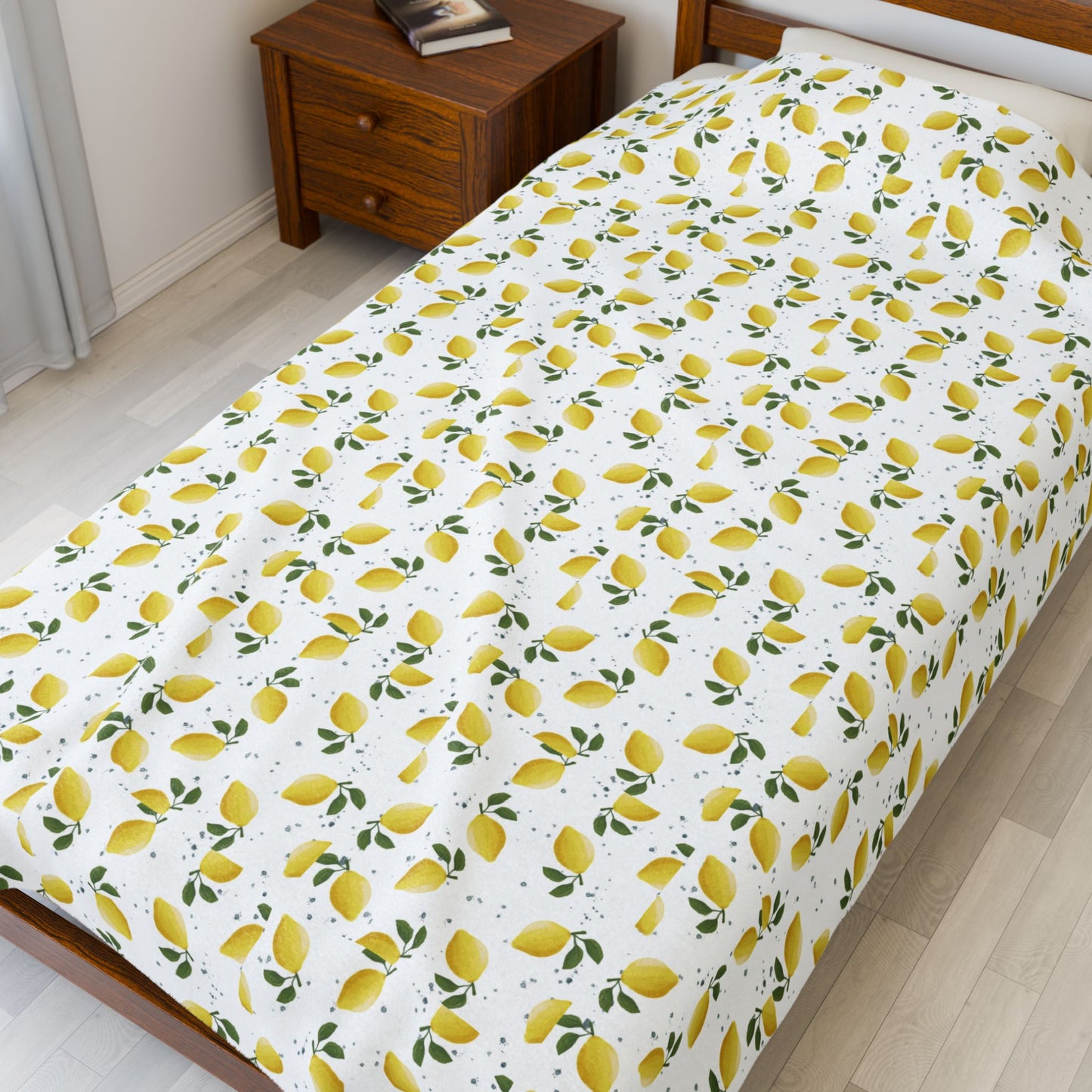 Lemon Floral Velveteen Plush Blanket - Cozy Throw for Home Decor, Gift for Her, Nursery Blanket, Mother's Day, Summer Vibes
