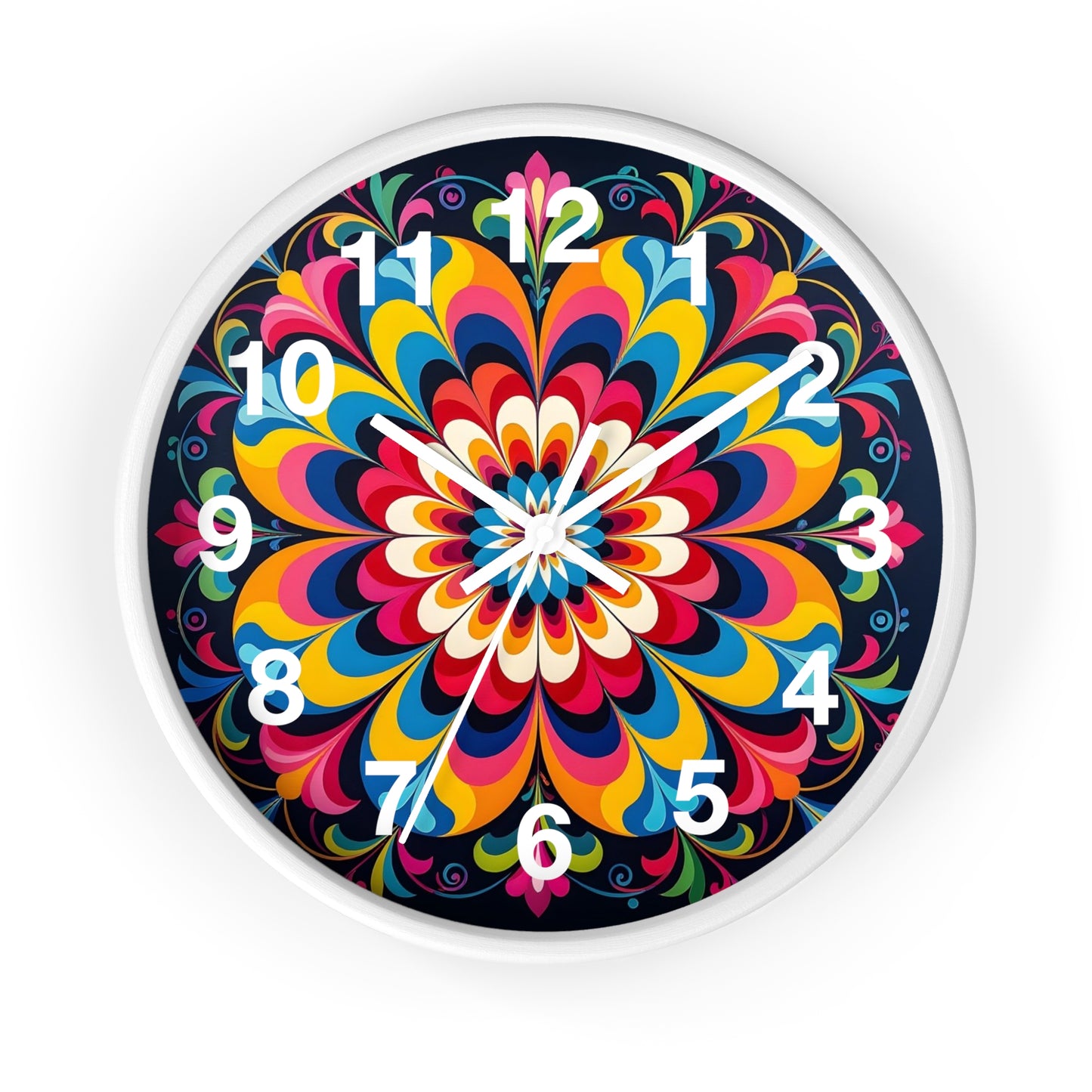 Colorburst Mandala Wall Clock — Vibrant Retro Boho Home Decor