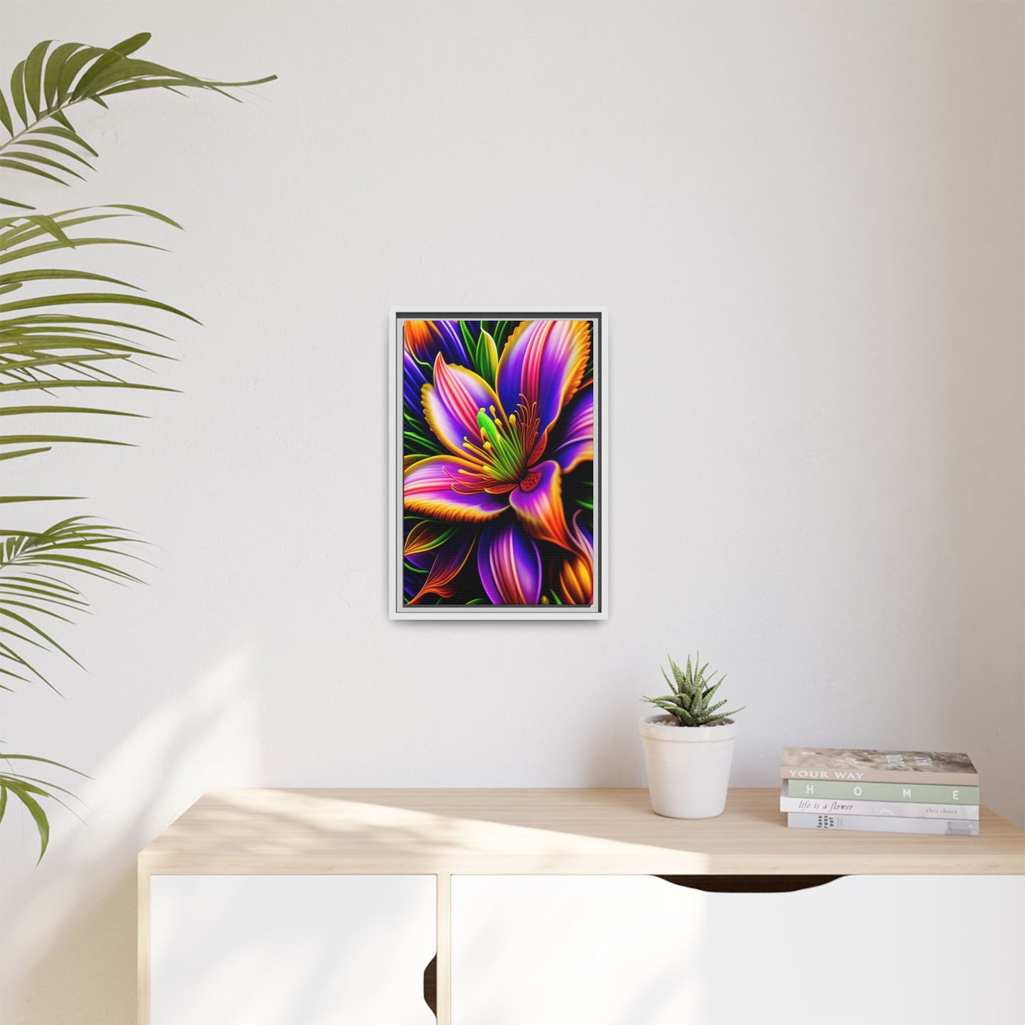 Vibrant Neon Floral Matte Canvas Print — Framed Wall Art