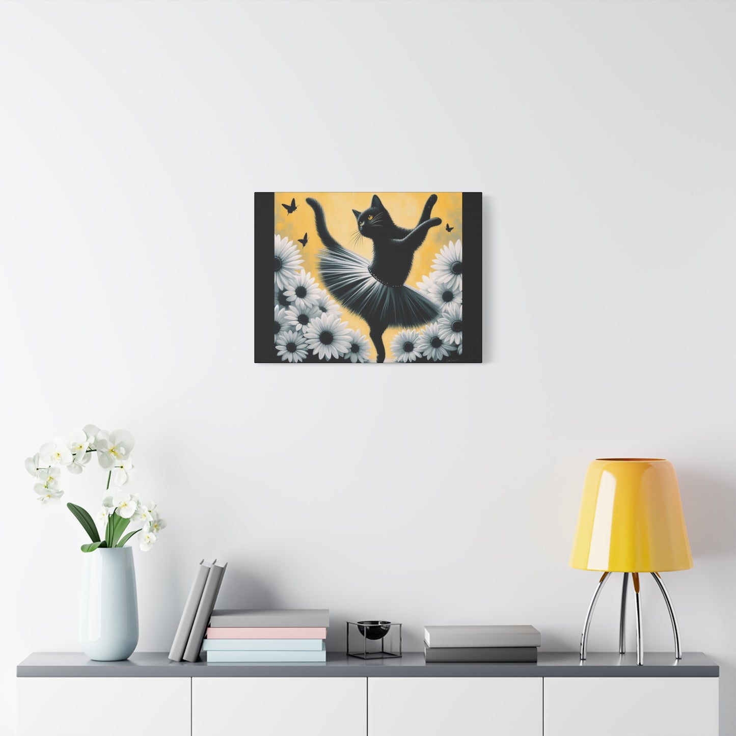 Ballet Black Cat Canvas Print — Whimsical Cat Ballerina Wall Art