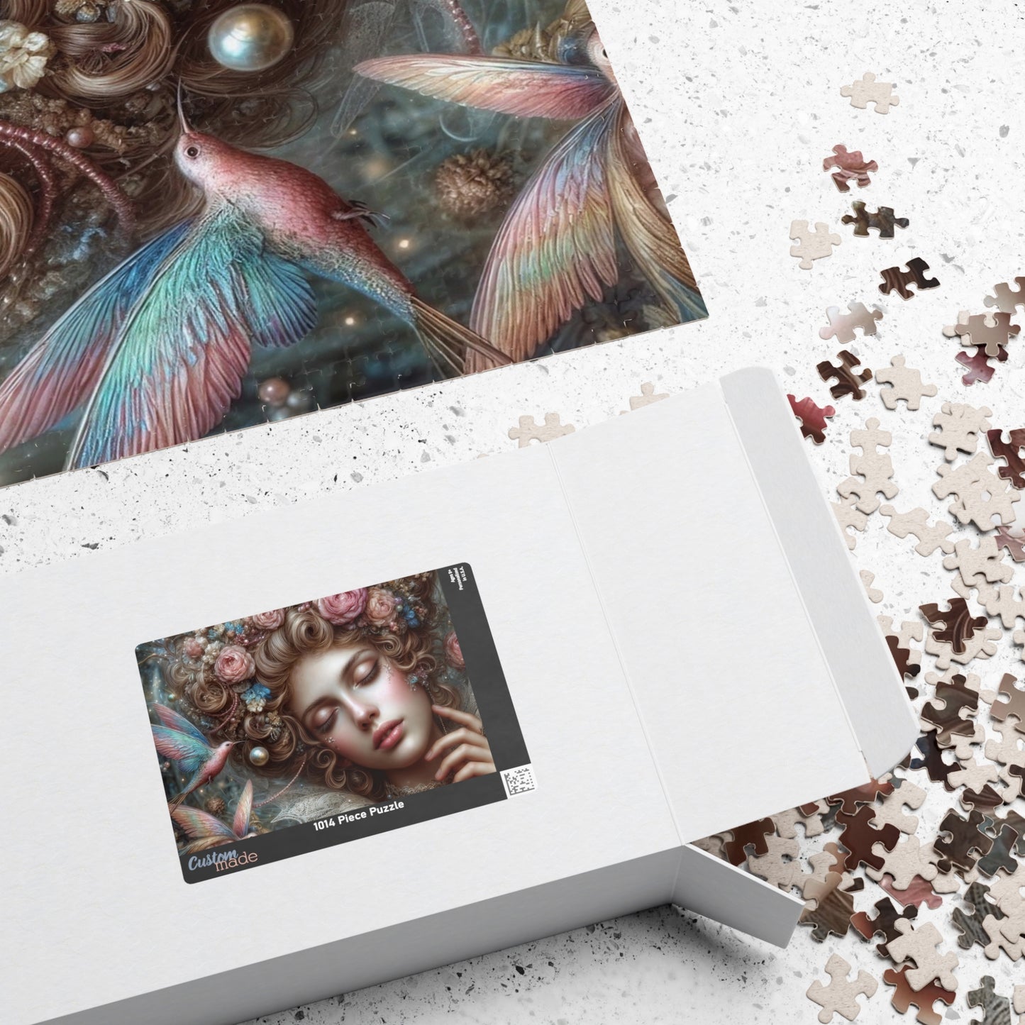 Floral Dream Portrait Puzzle — Surreal Woman & Birds Art Jigsaw (110–1014 pcs)