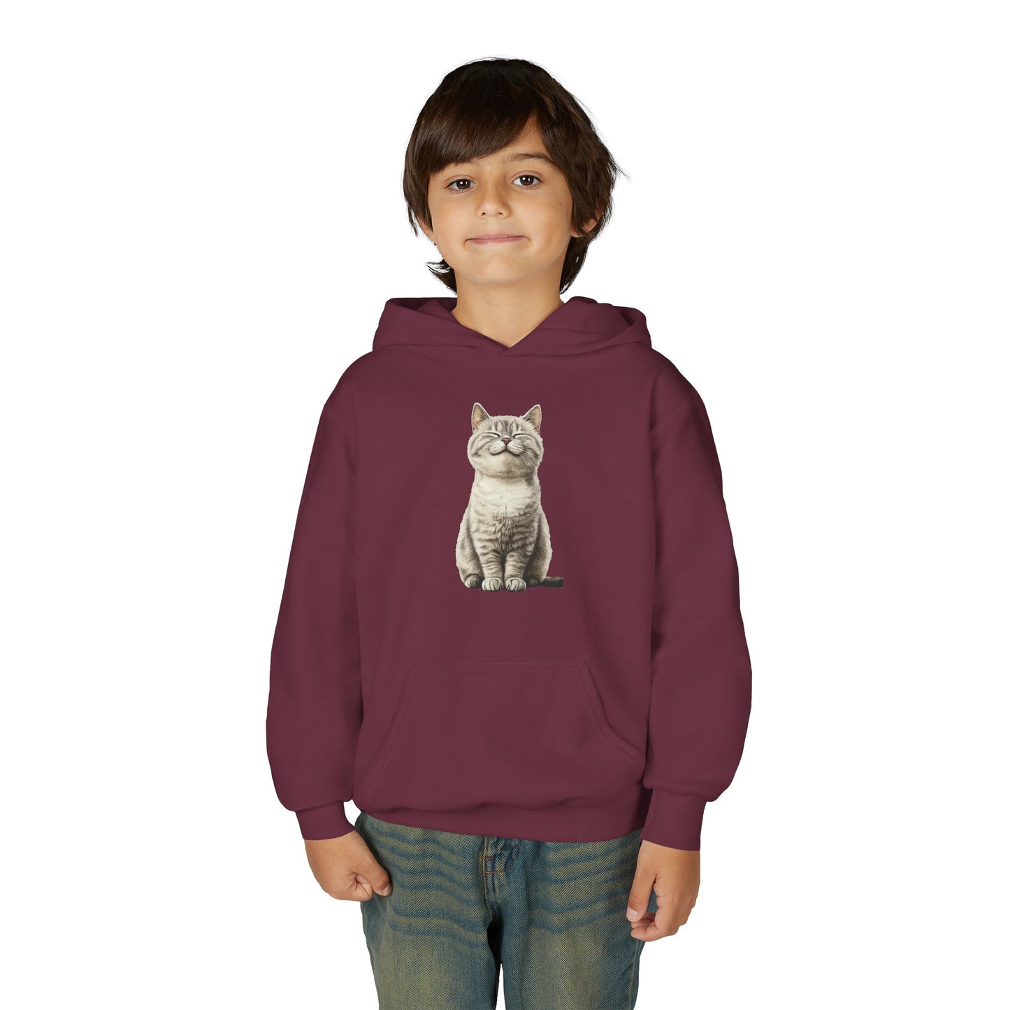 Kids Cat Hoodie – Cute Sitting Kitten Youth Hooded Sweatshirt