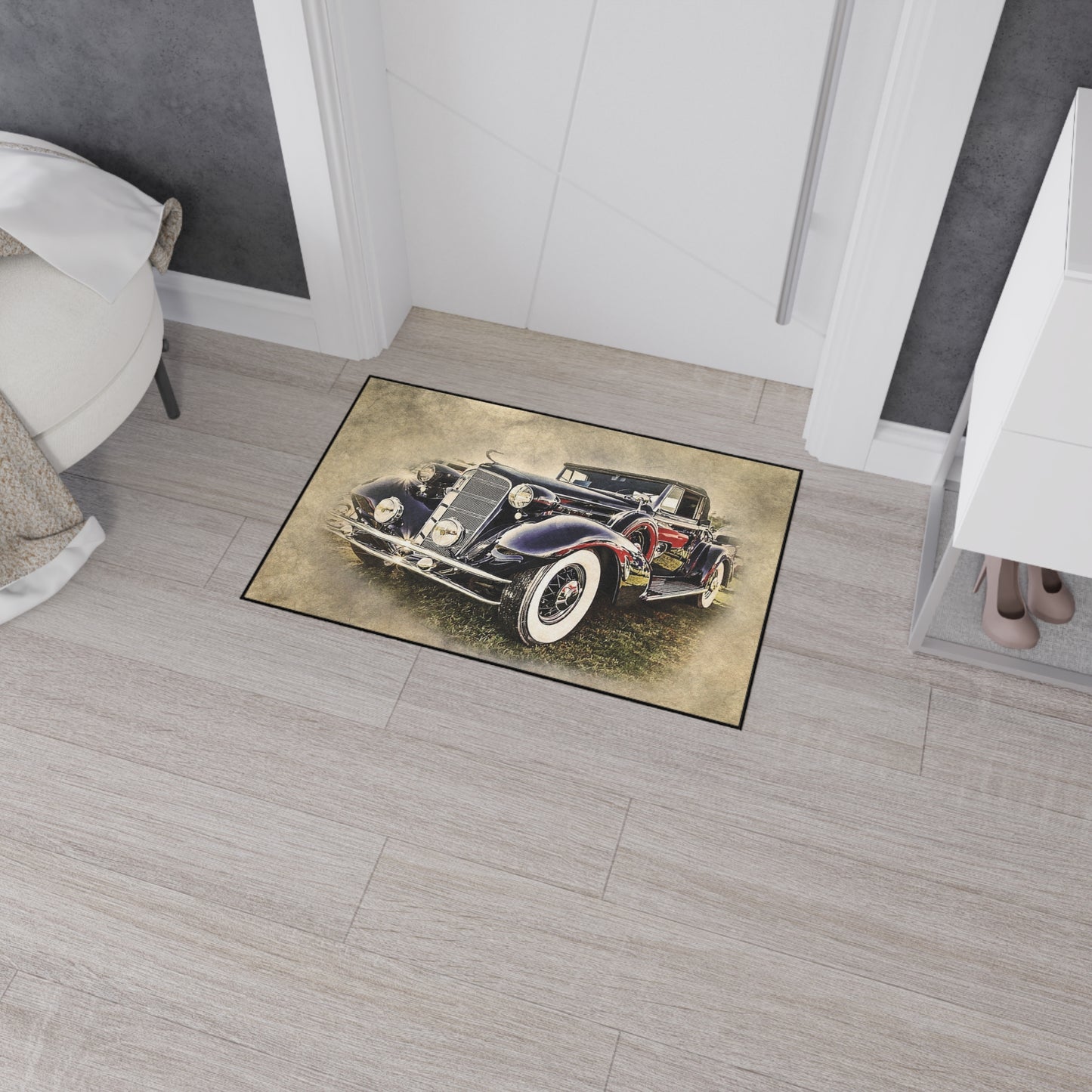 Vintage Classic Car Floor Mat — Retro Antique Auto Garage Rug