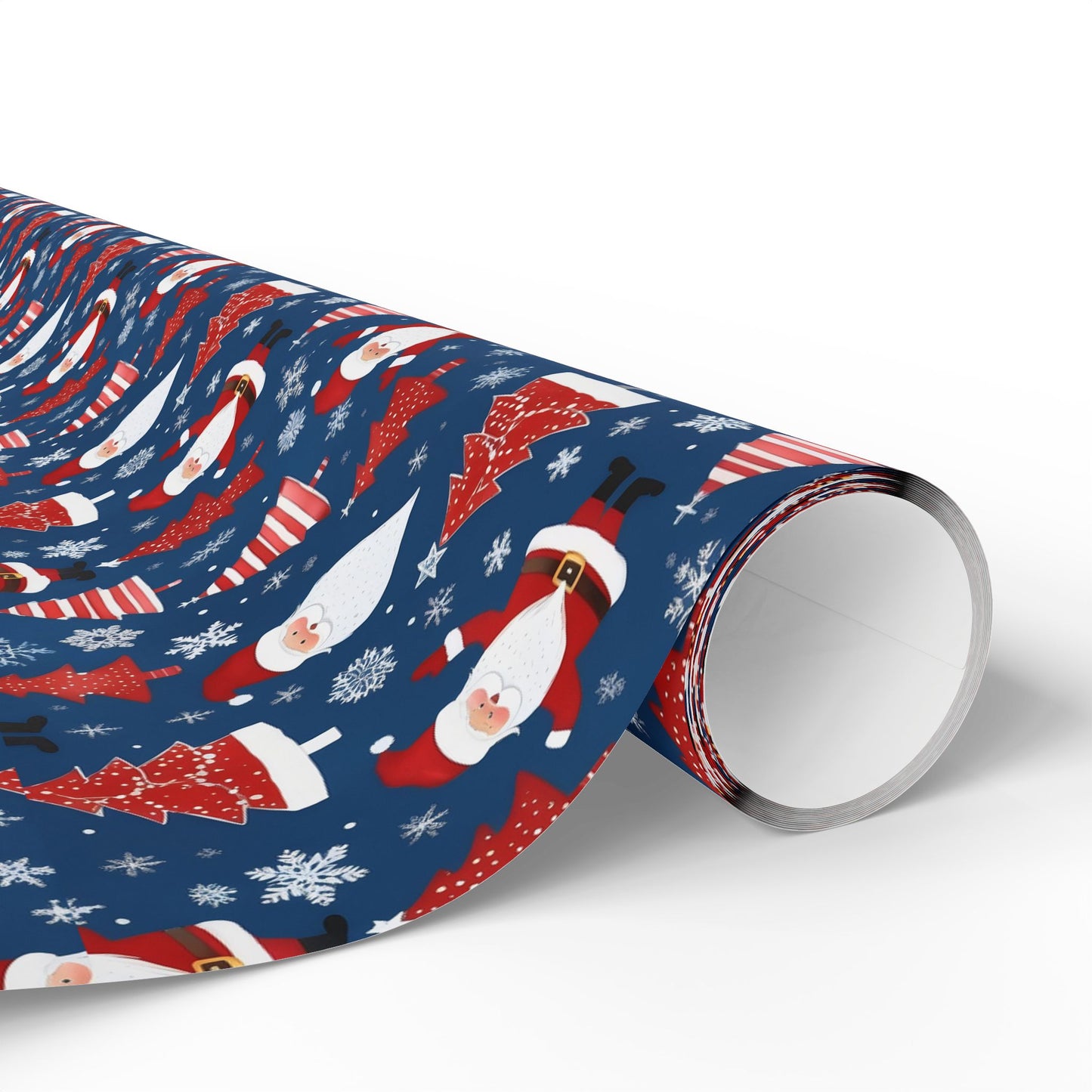 Christmas Santa Wrapping Paper Roll — Blue Festive Holiday Gift Wrap with Santa, Snowflakes & Stockings