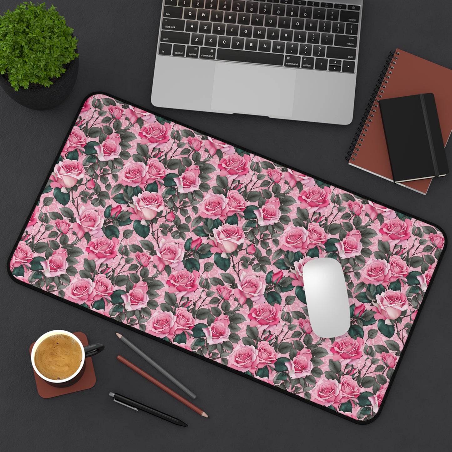 Floral Desk Mat, Elegant Workspace Decor, Gift for Her, Home Office Accessory, Mother's Day Gift, Pink Rose Design